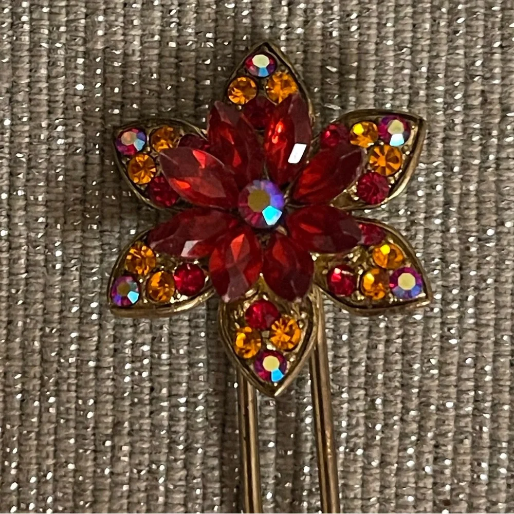 Red and Orange Floral Hair Pin
